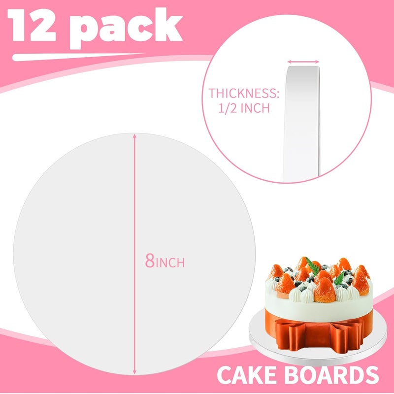 CHENZEM 12 PCS White Cake Boards 8 Inch Cake Drums with 1/2-Inch Thick Smooth Edges for Multi Tiered Birthday Wedding Party Cakes Board. (8inch(12pack)) - Image 2